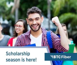 May be an image of 2 people and text that says 'Scholarship season is here! ·中 Ⅲ BTC Fiber'
