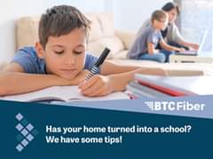 Image may contain: 1 person, sitting, possible text that says 'BTc Fiber Has your home turned into a school? We have some tips!'